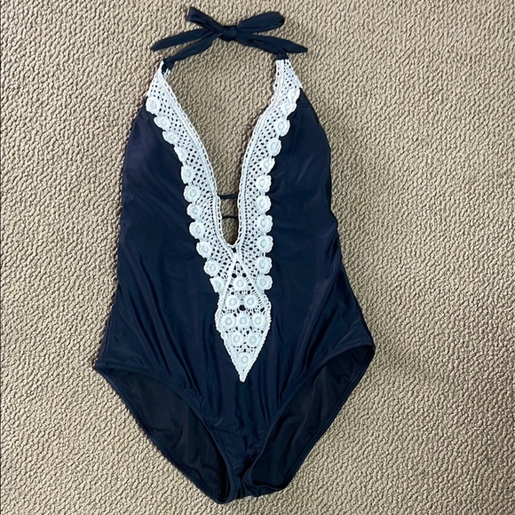 Kona Sol Other - Kona Sol Black and White One Piece Swimsuit with Elegant Lace